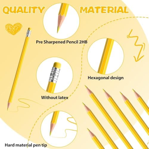 24PCS Erasable Colored Pencils with Eraser Pre Sharpened Pencil 2 HB - Ideal for Checking, Grading, Tests & Office/School Supplies (Yellow)