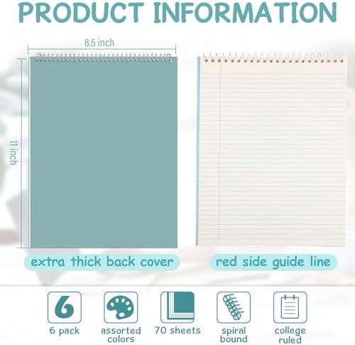Maitys 6 Pcs Steno Spiral Notebooks, Grey Color, Metallic Style