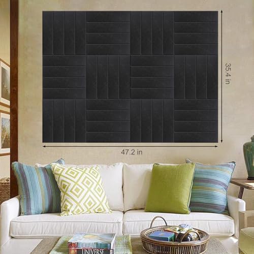 Large Cork Board Alternative 48" X 36" Bulletin Board - 12 Pack Removable Felt Wall Tiles, Cork Wall Tiles Bulletin Board Home Office Essentials - Black