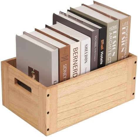 KIRIGEN Stackable Wood Storage Cube with Handles, Open Cubby Bin, Natural