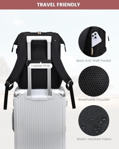LOVEVOOK Laptop Backpack for Women with Giant Tumbler Holder, 15.6 Inch Work Laptop Bag with USB Port, Fashion Teacher Nurse Backpack Purse, Waterproof Travel Computer Backpack, 2PCS, Black