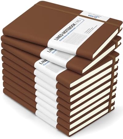 Dynta Hardcover Journal Notebooks, 10 Packs A5 Lined Journals Bulk for Writing 200 Pages/100Sheets, 8.4 x 5.8 inch, Classic Ruled Notebook for Work/Travel/College/Note Taking(Brown)