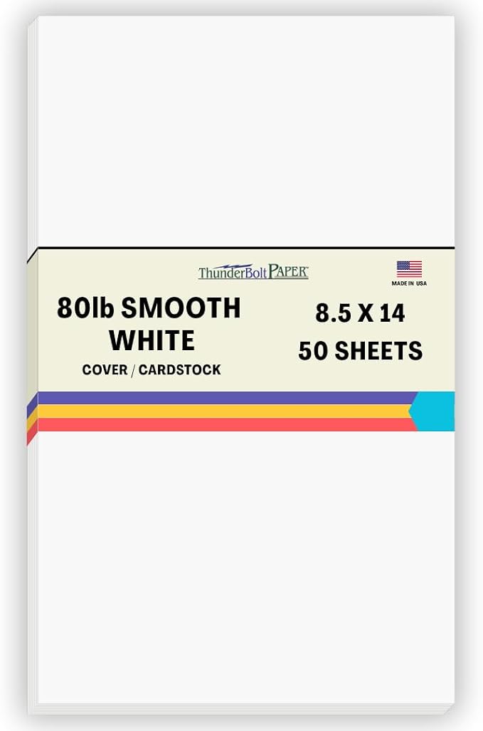 50 Bright White Smooth Card Paper Sheets - 8.5" X 14" (8.5X14 Inches) Legal|Menu Size - 80# (80 lb/pound) Cover Weight - Quality Paper for Consistency in Print as a Result of the Smooth Finish