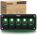 Nilight 5 Gang Rocker Switch Panel SPST On Off 5PIN Electrical Toggle Green