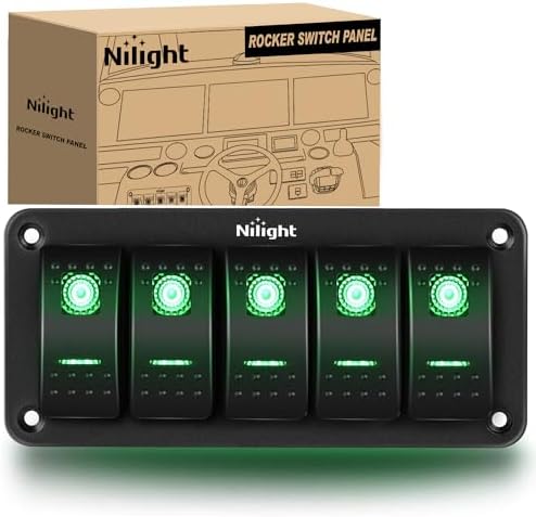 Nilight 5 Gang Rocker Switch Panel SPST On Off 5PIN Electrical Toggle Green