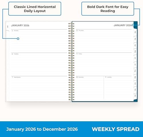 Blue Sky 2026 Weekly & Monthly Planner Calendar, 8.5"x11", Bakah Blue