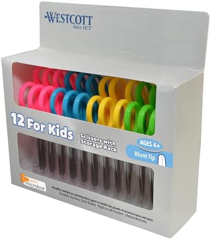 Westcott Right- and Left-Handed Scissors For Kids Ages 4-8 - Back to School Essentials, Classroom Must Haves, Art Supplies - 5-Inch Blunt Safety Scissors - Assorted Colors - 12 Pack