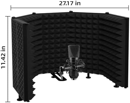 Microphone Isolation Shield – Foldable & Adjustable Soundproof Panel for Recording, Podcasting, Vocal Booth, Studio & Home Use (Five sides without stand)