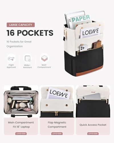 LOVEVOOK 18 Inch Laptop Backpack for Women, Large Capacity Travel Backpack with Organizer Bag, Waterproof Carry on Backpack Purse Work Bag with USB Port for College Teacher Nurse, 2PCS