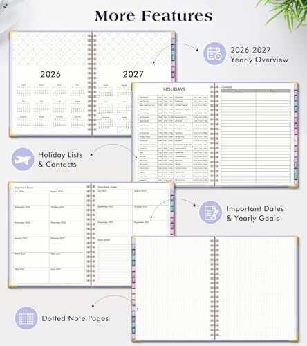 Academic Planner 2026-2027, 18 Months Weekly and Monthly Hardcover Planner, July 2026 - December 2027, 8.5" x 11" A4 Large Daily Calendar Planner Book with Tabs, Spiral College School Agenda Organizer for Student Teacher, Purple
