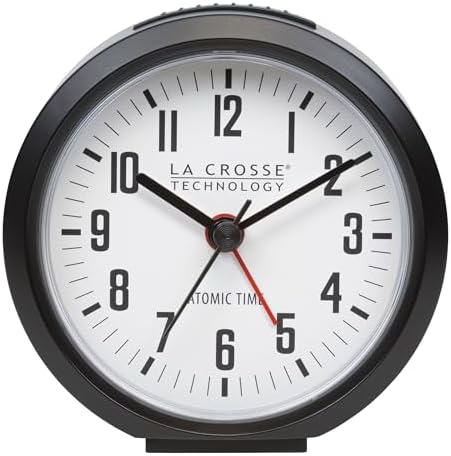 La Crosse Technology 617-710B-INT 4-Inch Round Black Atomic Analog Alarm Clock