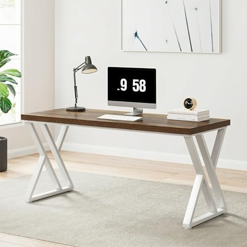 Tribesigns Modern Walnut/White 55" Heavy Duty Computer Desk, Study & Work Desk, 23.6"D x 55.1"W x 29.5"H, Z-Shaped Metal Legs, 330 lbs Capacity