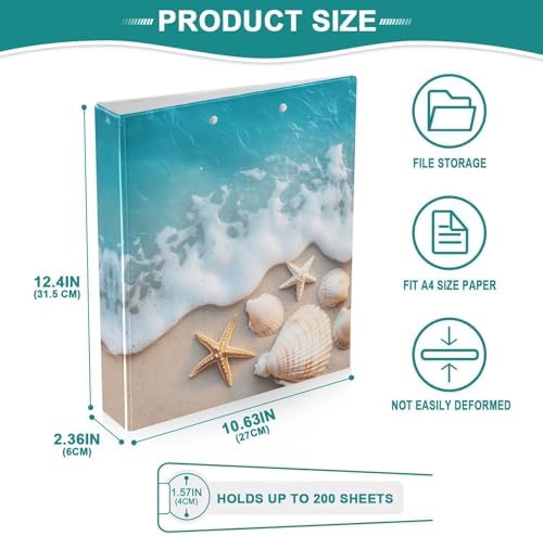 Summer Beach Sea Shells 3 Ring Binder 1.5 Inch Decorative Hardcover File Folder for School Office Papers Portfolio Planner Organizer Recipe Binders 1 Pc