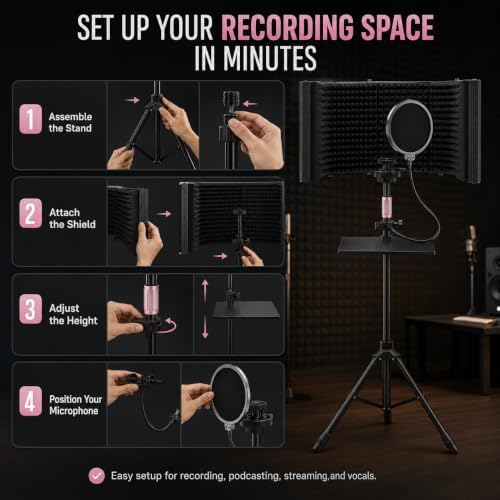 6-Panel Microphone Isolation Shield with Adjustable Stand