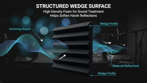 Acoustic Foam Panels, 24 Pack High Density 2 Inch Wedge Sound Absorbing Panels, 12 x 12 x 2 Inch for Studio and Gaming
