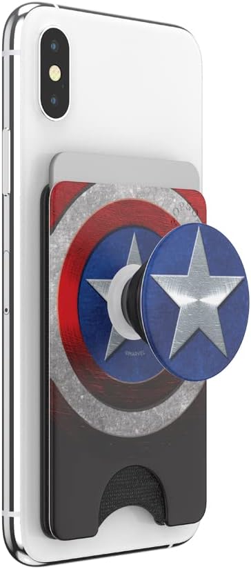 PopSockets Adhesive Phone Wallet with Grip- Captain America | PopWallet, Holds 3-5 Cards, Swappable Top, Kickstand, Marvel, Captain America, Flag, American, USA