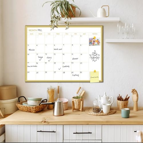 Gold Dry Erase Calendar Whiteboard for wall-18 x24’’,Portable Aluminum Frame,Magnetic Calendar White Board,Wall Planner Dry Erase Board for Office, Kitchen, School, Home-GG-4560