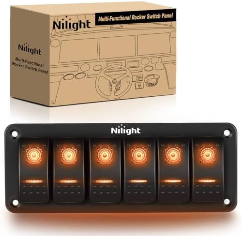 Nilight 6 Gang Rocker Switch Panel w/Orange LED Light 5Pin ON Off Pre-Wired