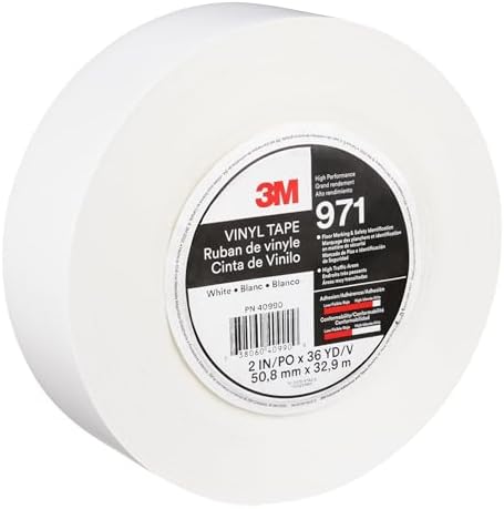3M Durable Floor Marking Tape 971, White, 2 in x 36 yd, 17 mil, 1 Roll