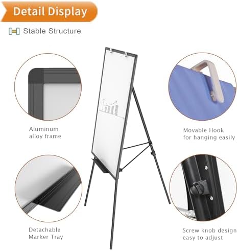 VIZ-PRO Magnetic Whiteboard Easel Black, 36"x24", Portable Dry Erase Board