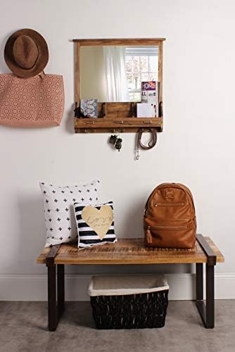 Kate and Laurel Stallard Decorative Rustic Wood Home Organizer with Mirror, Pockets, and Key Hooks, Rustic Brown