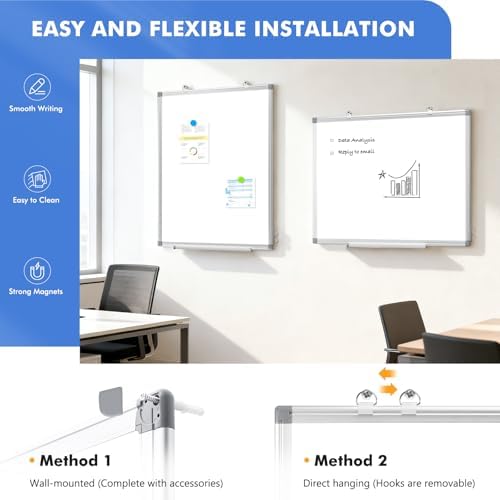 Double-Sided White Board Dry Erase Magnetic Whiteboard Wall 30x20 Silver