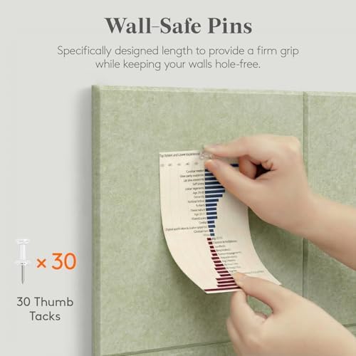 Lifewit 36"x 24" Felt Bulletin Board with Self-Adhesive, 6 Pack Cork Board Alternative for Walls, Large Pin Board Vision Board Message Board with 30 Pushpins for Office Decor, Room Decor, Sage