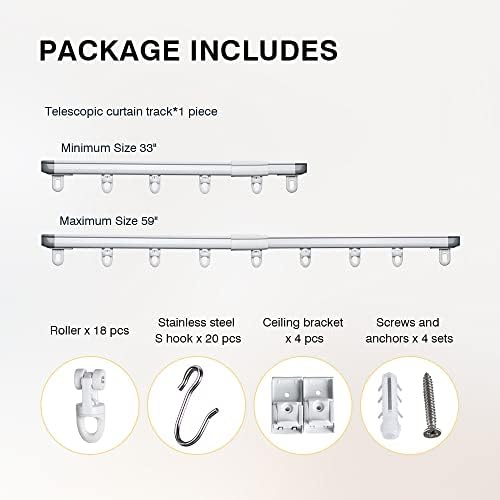 SOLOKOS 33-59 in Adjustable Ceiling Curtain Track, Room Divider, White