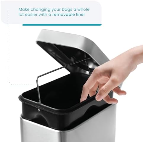 Home Zone Living 3-Pack 1.3 Gallon Small Bathroom Trash Can with Lid and Step Pedal, Stainless Steel Wastebasket with Slim Design for Home and Office, Silver, 5 Liters