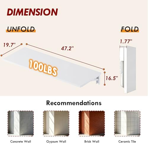 Need 47x20IN Wall Mounted Folding Table for Office Laundry White
