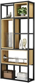 Wood Industrial Cube Bookcase with Shelves & Open Back Iron Bookshelf Floor Steel & Wood Shelf Multi-Layer Shelf Storage Rack Office Partition Display Rack Natural 31.5" L x 9.8" W x 78.7" H