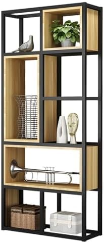 Wood Industrial Cube Bookcase with Shelves & Open Back Iron Bookshelf Floor Steel & Wood Shelf Multi-Layer Shelf Storage Rack Office Partition Display Rack Natural 31.5" L x 9.8" W x 78.7" H