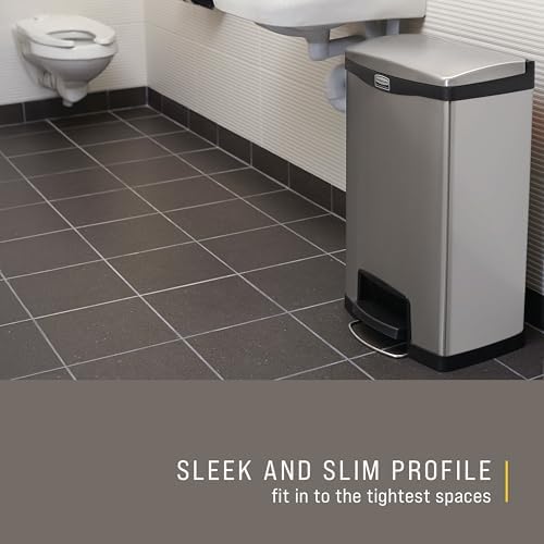 Rubbermaid Commercial Products Impressions Metal Step On Trash Can, Front Step, 13 GAL, Stainless Steel Black, Indoor for Hospitals/Office Spaces/Restaurants