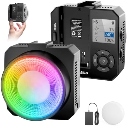 NEEWER Basics 28W Full RGB Pocket LED Video Light, Dimmable COB Studio Continuous Output Lighting for Photography Video Recording Vlog Streaming, 6000lux/0.5m 2500K–10000K CRI98 20 Scenes, HL28C