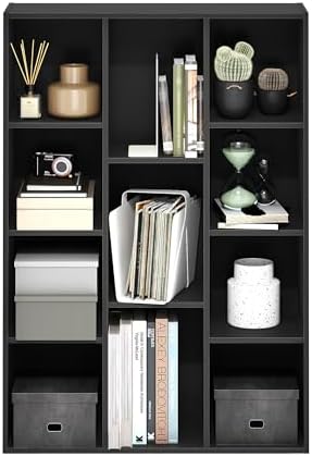 Furinno LUDER Book Shelf, 11-Cube Bookshelf, Reversible Bookcase with Open Shelves, 9.4 x 29.1 x 41.7, Easy Assembly, for Living Room, Bedroom, Home Office, Darkwood