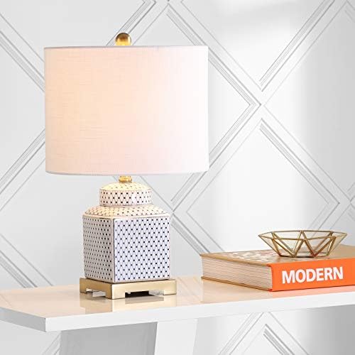 JONATHAN Y Cleo 21.5" Ceramic Metal Ginger Jar Table Lamp, White/Navy