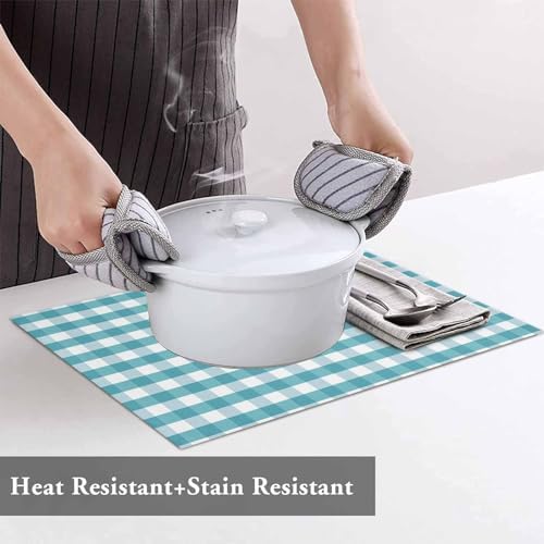 Rustic Teal White Buffalo Check Plaid Pattern Placemats Set of 4, Farmhouse Heat Resistant Washable Table Place Mats Cotton Table Linens Party Holiday Decor for Kitchen Dining Outdoor Indoor