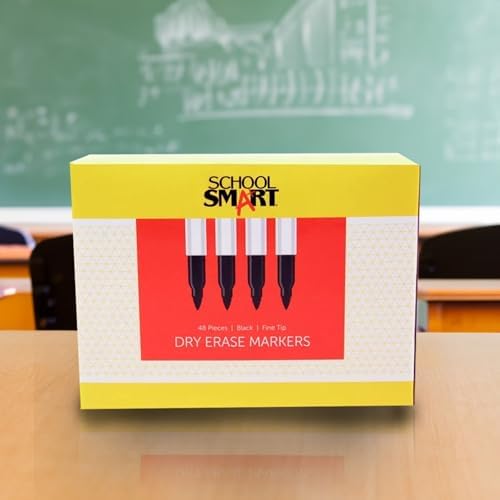 School Smart BY1076-48BLACK Dry Erase Pen Style Marker, Fine Tip, Black, Pack of 48