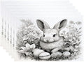 Batmerry Bunny with Eggs Flowers Linen Placemats Set of 6, A Bunny Surrounded By Eggs and Flowers Washable Table Mats for Kitchen Table Thickened Heat Insulation Dining Set Indoor Outdoor 12X18 in