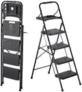 VEVOR 4 Step Ladder, Folding Step Stool with Wide Anti-Slip Pedal, Tool Tray, Comfort Handgrip, 600 lbs Capacity Portable Steel Ladder, Multi-Use for Kitchen, Home, Household and Office, Black