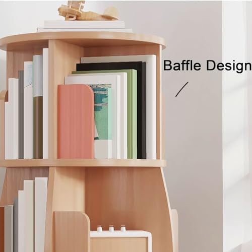 GAMAK Rotating Bookshelf Tower for Kids 360 Display 2-4 Tier Floor Standing Bookcase Revolving Bookcase Tower Small Corner Bookshelf for Small Space (Color : Wood, Size : Square_Two)