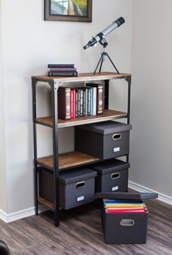 Internet's Best Collapsible File Storage Organizer with Lid - Decorative Linen Filing & Storage Office Box – Hanging Letter/Legal Folder – Home Office Bins Cabinet – Charcoal Container - 6 Pack