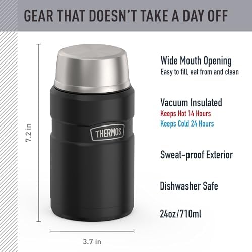 THERMOS Stainless King Vacuum-Insulated Food Jar, 24 Ounce, Matte Black