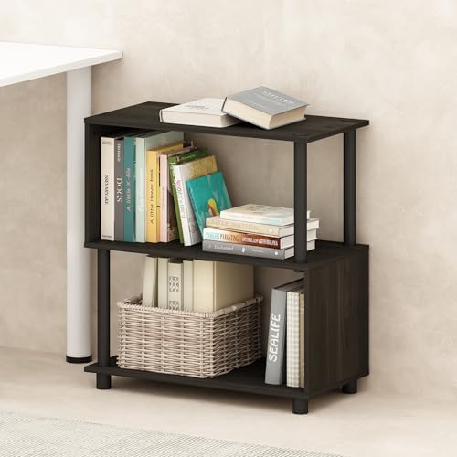 Furinno Reed 3-Tier Geometric Book Shelf with Open Shelf, Espresso