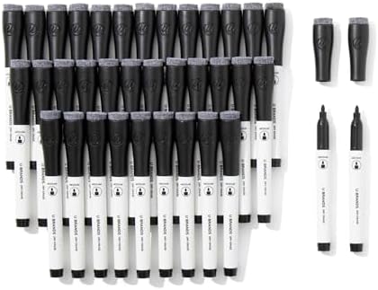 U Brands Dry Erase Markers Medium Tip Set, 36 Pack, Black, Whiteboard Pens with Medium Point and Built In Eraser Caps, Low Odor Ink, Dry Erase Markers For Classroom, Office, Or Home