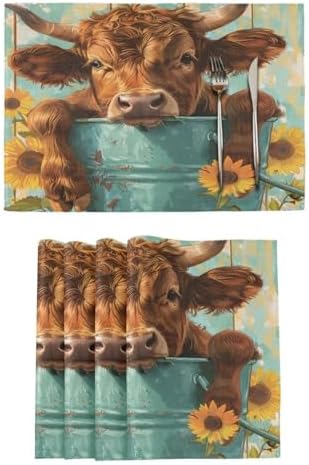 ALAZA Highland Cattle in an Iron Can 1 PC Placemats Rectangle Table Mat for Dining Table Restaurant Kitchen Home Decor, 12" x 18"