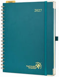 POPRUN 2027 Planner Daily Weekly and Monthly Calendar with Hourly Schedule, Monthly Tabs(Large Size 10'' x 8'' Wire-Bound Hard Cover) - Agenda 2027 (Jan.2027-Dec.2027) - Pacific Green