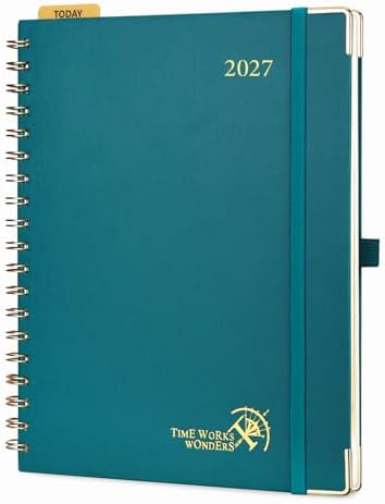 POPRUN 2027 Planner Daily Weekly and Monthly Calendar with Hourly Schedule, Monthly Tabs(Large Size 10'' x 8'' Wire-Bound Hard Cover) - Agenda 2027 (Jan.2027-Dec.2027) - Pacific Green