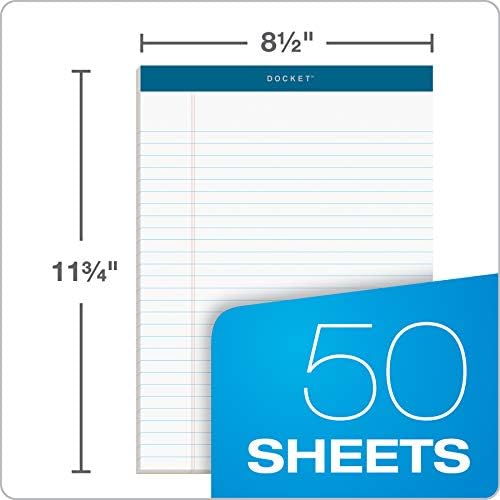 Tops Docket Lined Legal Pads, 8.5 x 11 Notepads, 50 Sheets, 6 Pack, White