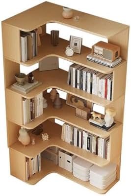 Vertical Wall Corner Shelf with Open Back 6-Shelf Wood Corner Bookshelf Floor Book Rack Multi-Layer Storage Shelf Against the Wall Bookcase Natural 35" L x 24" W x 63" H